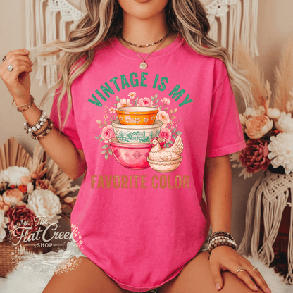 Vintage Is My Favorite Color Graphic Tee | Retro Mixing Bowl Shirt | Farmhouse Floral T-ShirtSThe Flat Creek Shop LLC