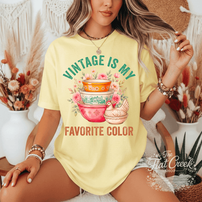Vintage Is My Favorite Color Graphic Tee | Retro Mixing Bowl Shirt | Farmhouse Floral T-ShirtSThe Flat Creek Shop LLC