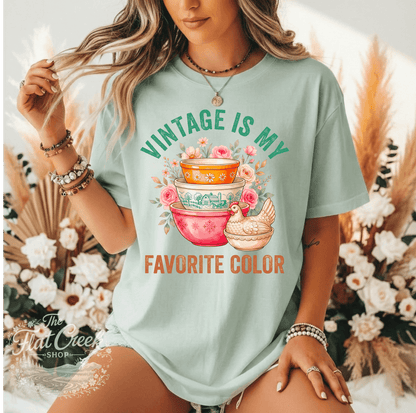 Vintage Is My Favorite Color Graphic Tee | Retro Mixing Bowl Shirt | Farmhouse Floral T-ShirtSThe Flat Creek Shop LLC