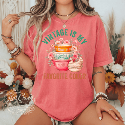 Vintage Is My Favorite Color Graphic Tee | Retro Mixing Bowl Shirt | Farmhouse Floral T-ShirtSThe Flat Creek Shop LLC